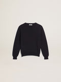 Round-neck sweater in dark blue cotton