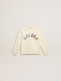 Sweatshirt in aged white with multicolor Golden lettering on the front