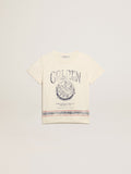 Cotton T-shirt in aged white with faded print at the center