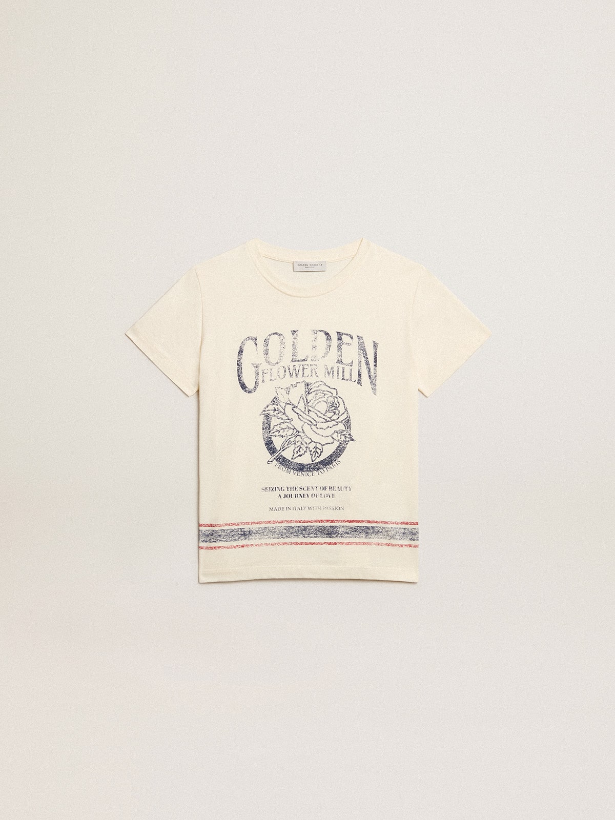 Cotton T-shirt in aged white with faded print at the center
