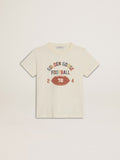 Boys’ T-shirt in worn white with multicolor lettering