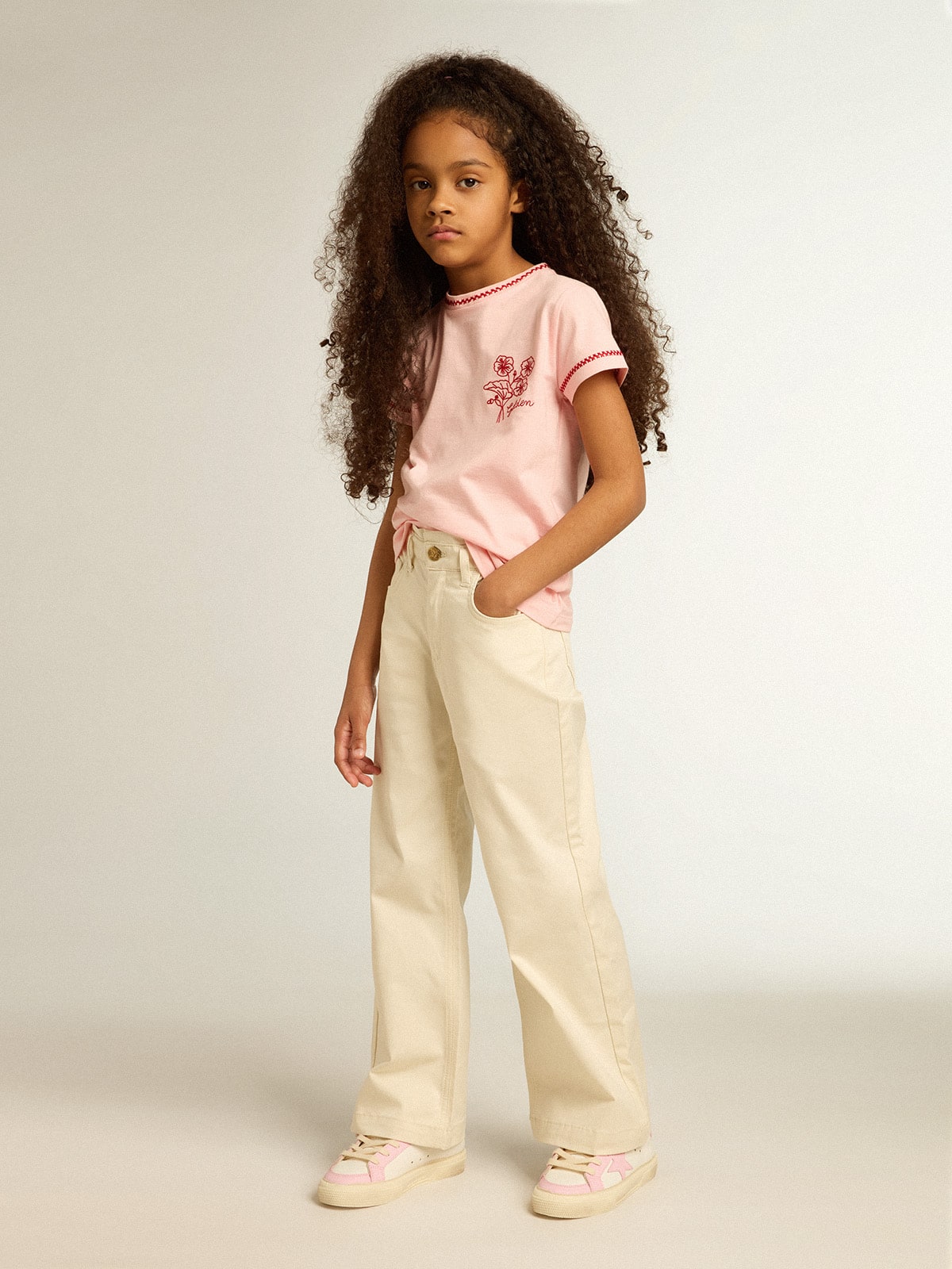 Girls’ cotton pants in aged white