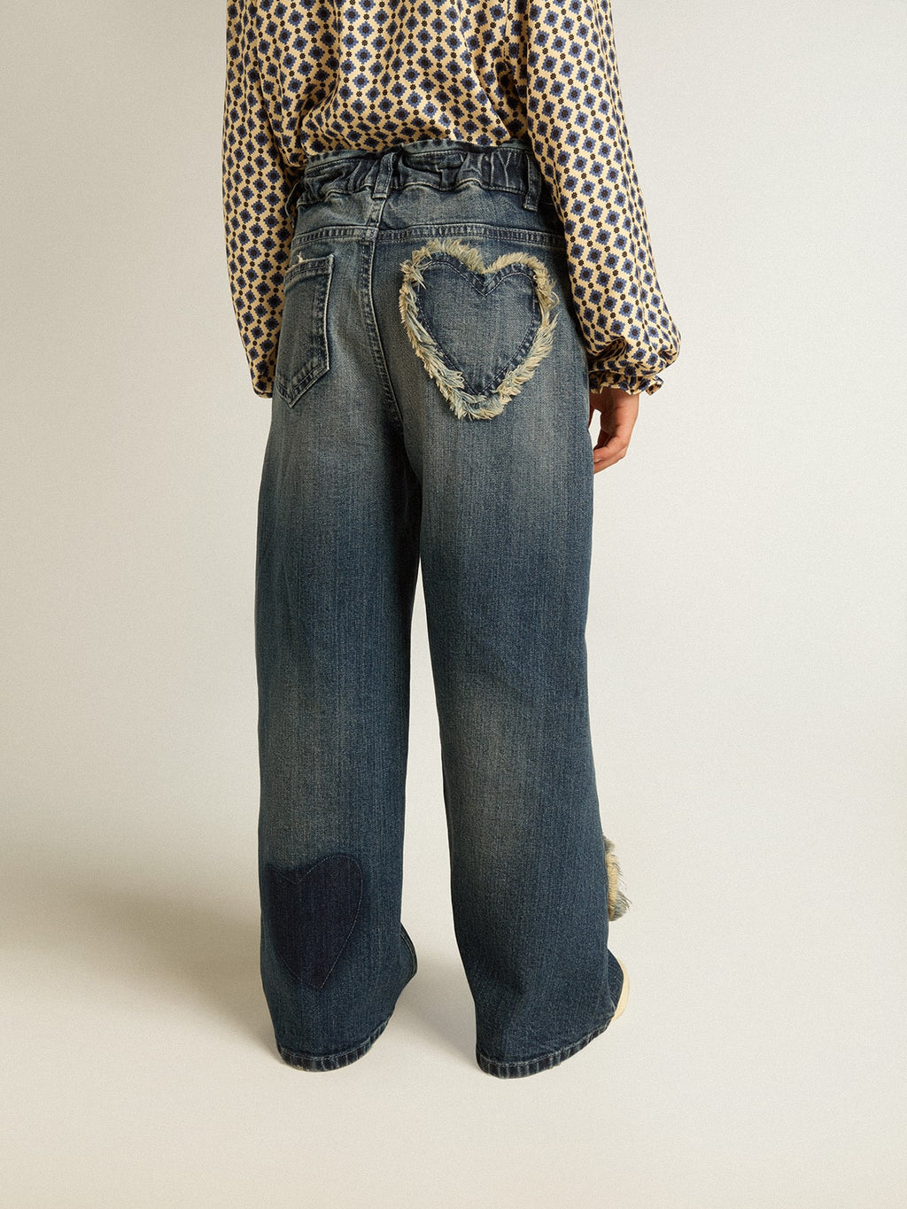 Girls' wide-leg jeans in blue denim