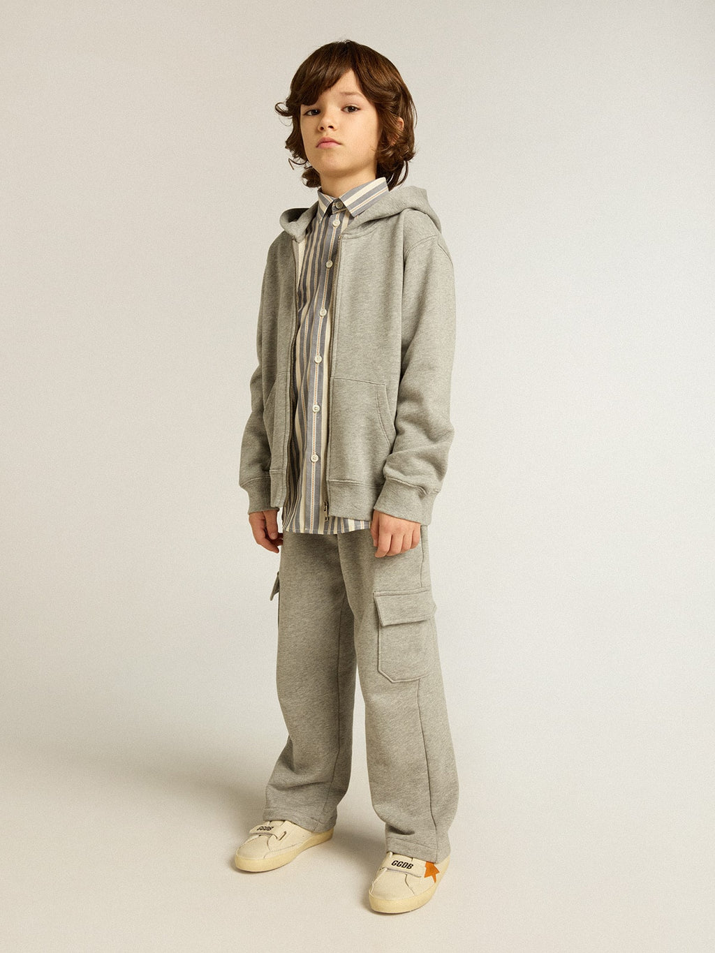 Gray melange hooded sweatshirt with print on the back