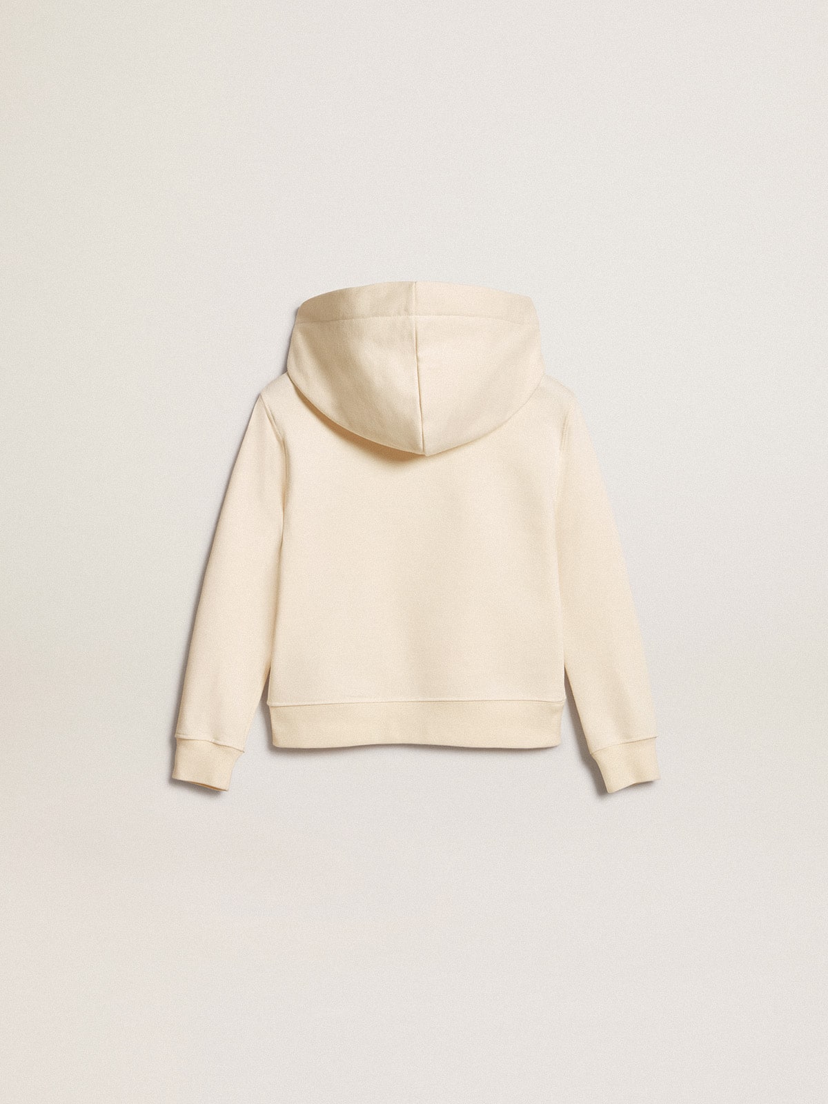 Hooded sweatshirt in aged white with patches