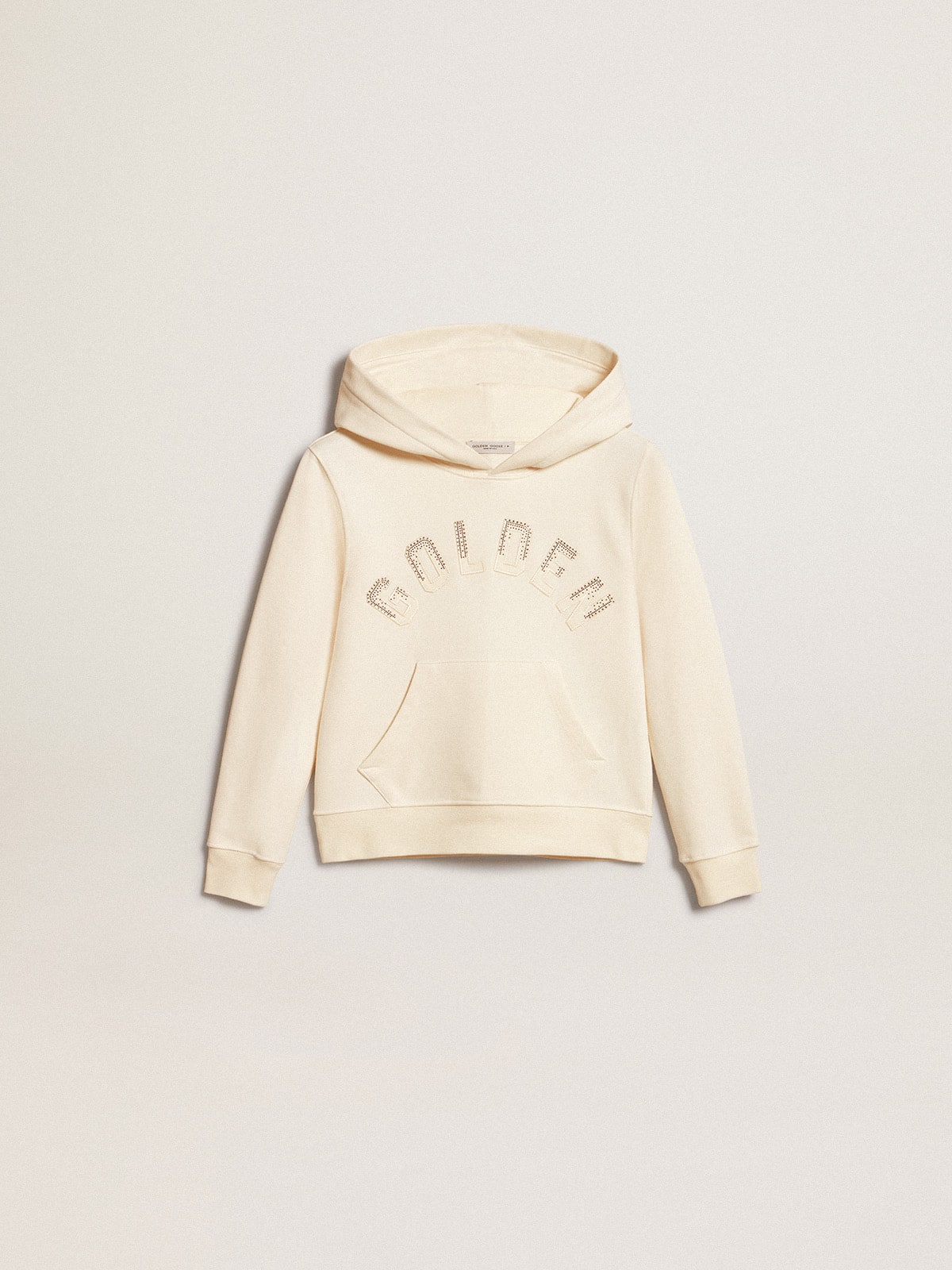 Hooded sweatshirt in aged white with patches