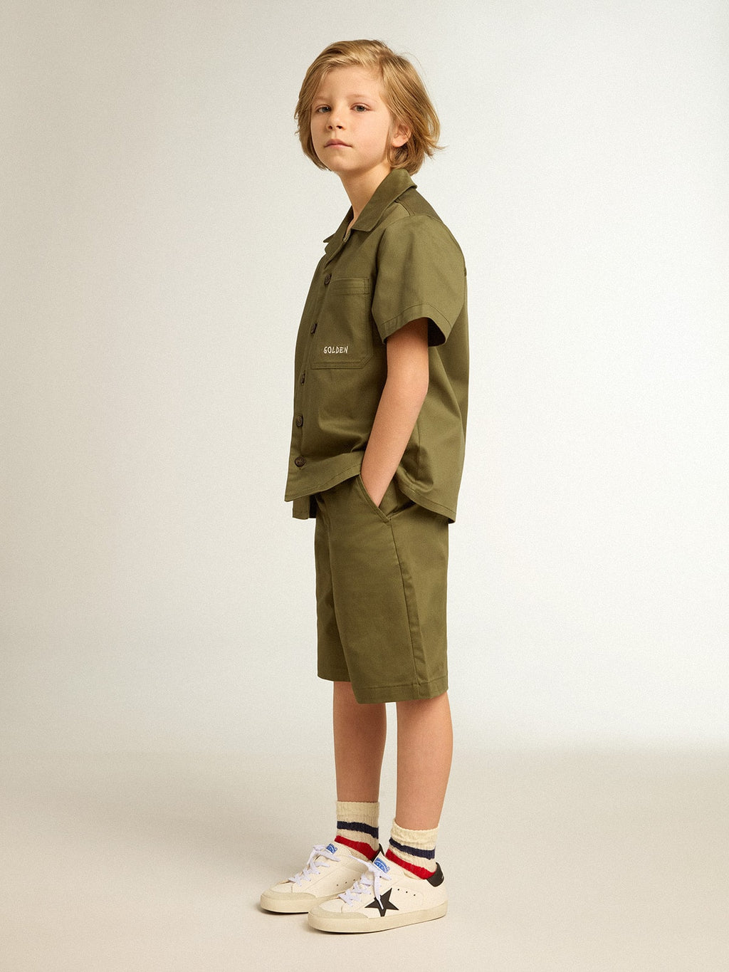 Boys’ military-green shirt