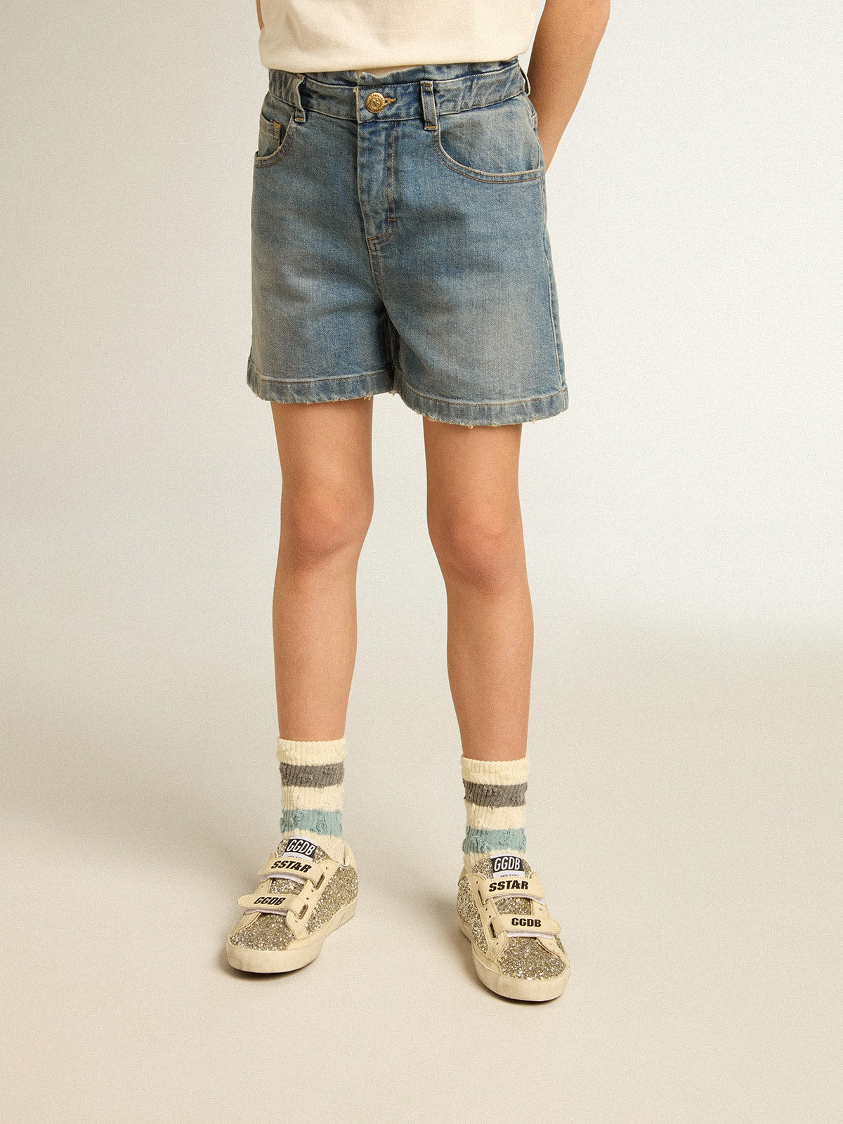 Girls’ denim shorts with distressed finish