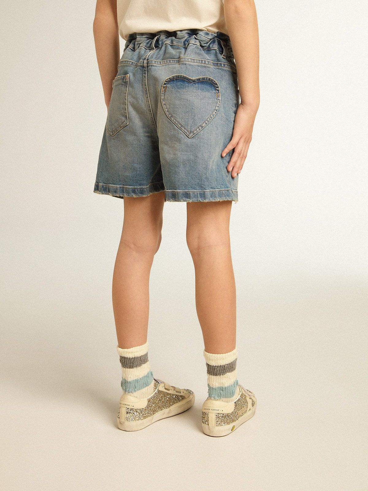 Girls’ denim shorts with distressed finish