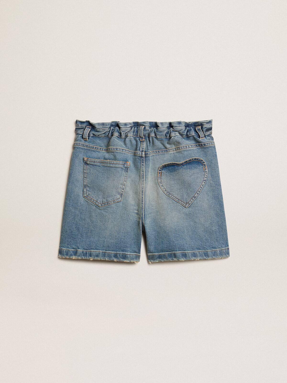 Girls’ denim shorts with distressed finish