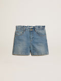 Girls’ denim shorts with distressed finish