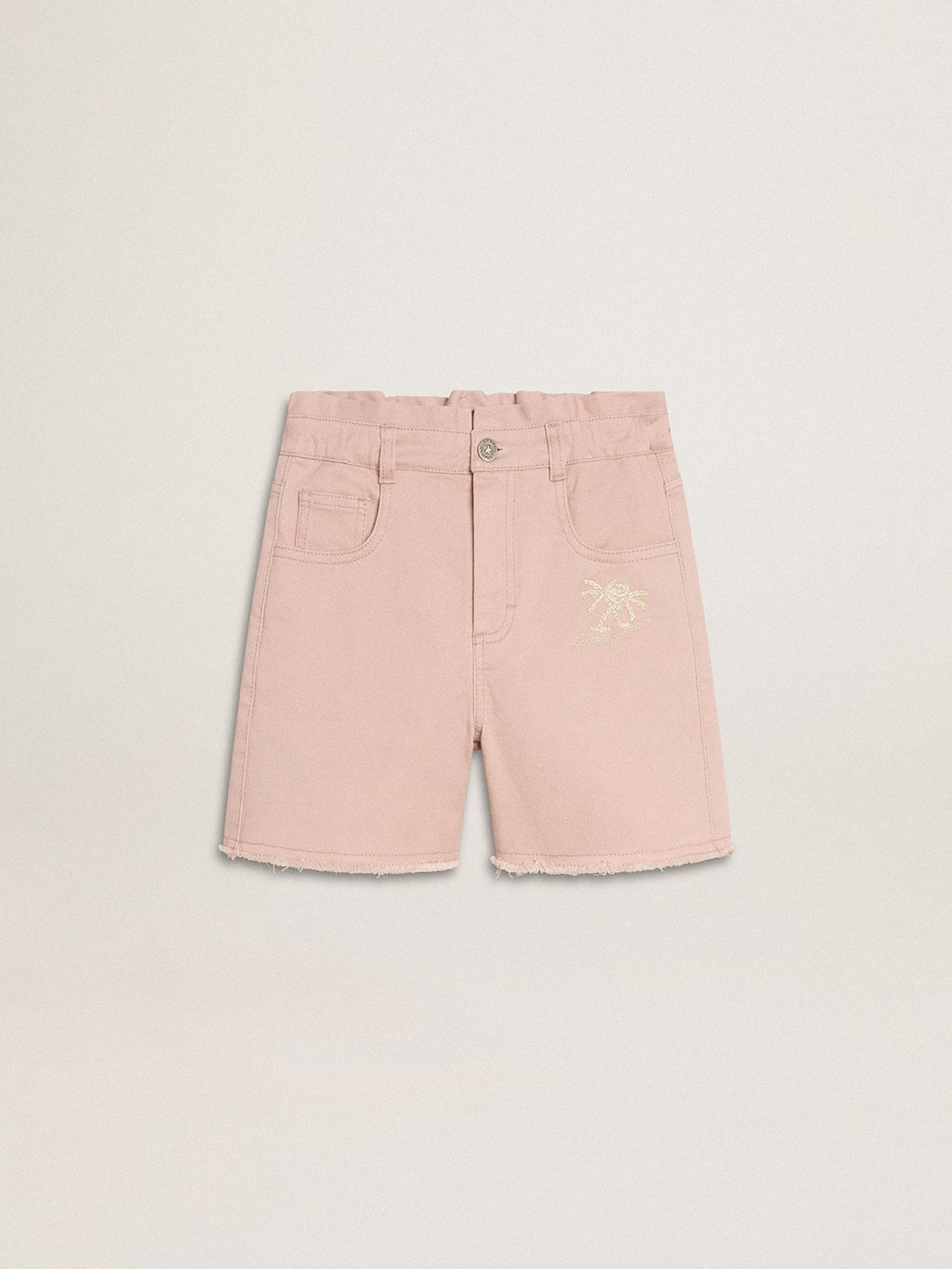 Girls' pink cotton shorts with embroidery