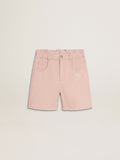Girls' pink cotton shorts with embroidery