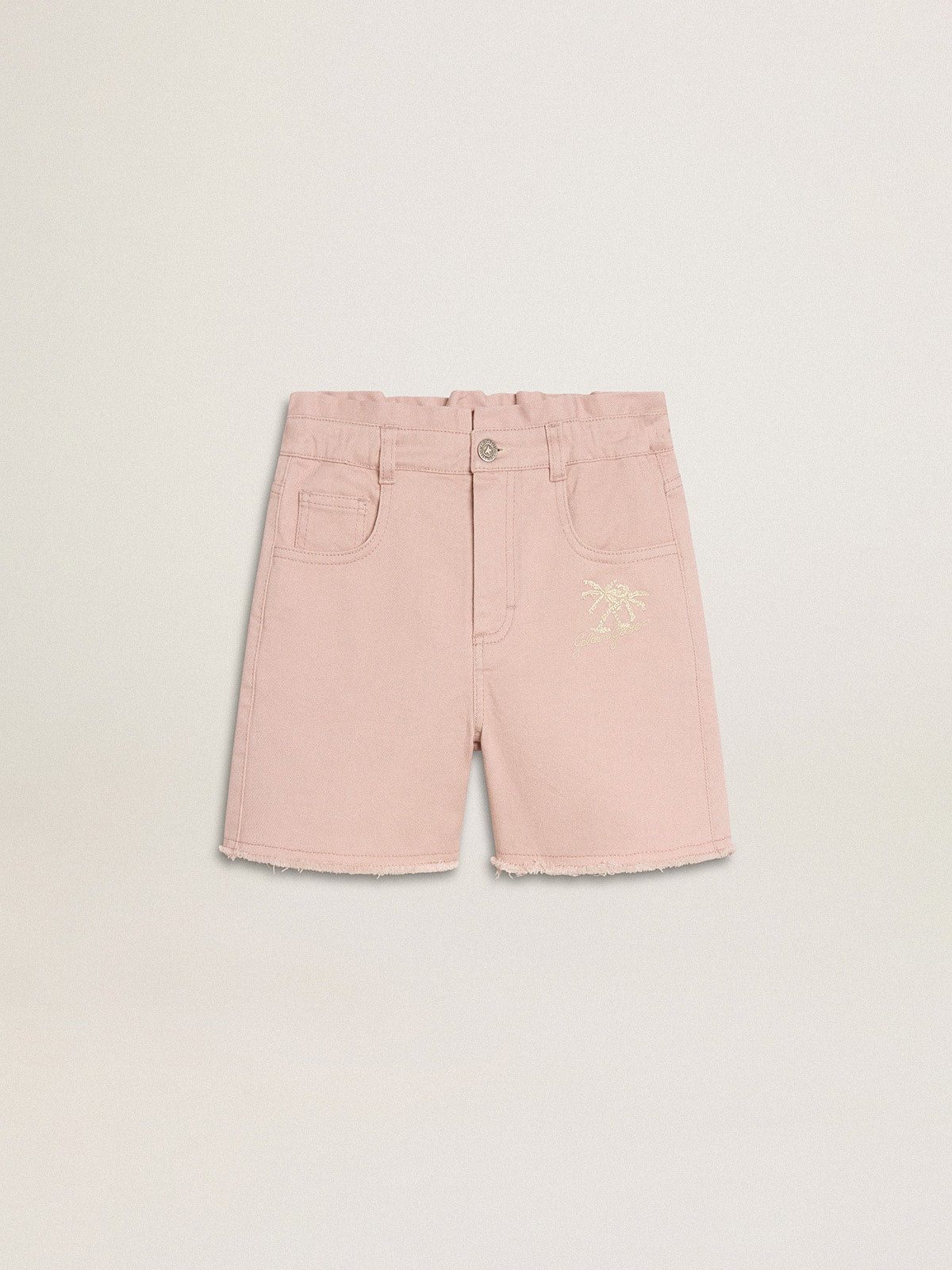 Girls' pink cotton shorts with embroidery