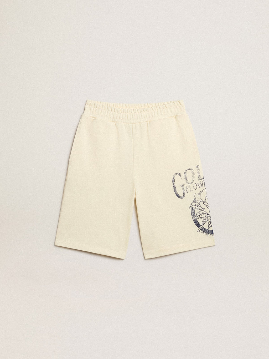 Boys’ Bermuda shorts in aged white with print on the front
