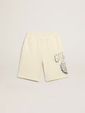 Boys’ Bermuda shorts in aged white with print on the front