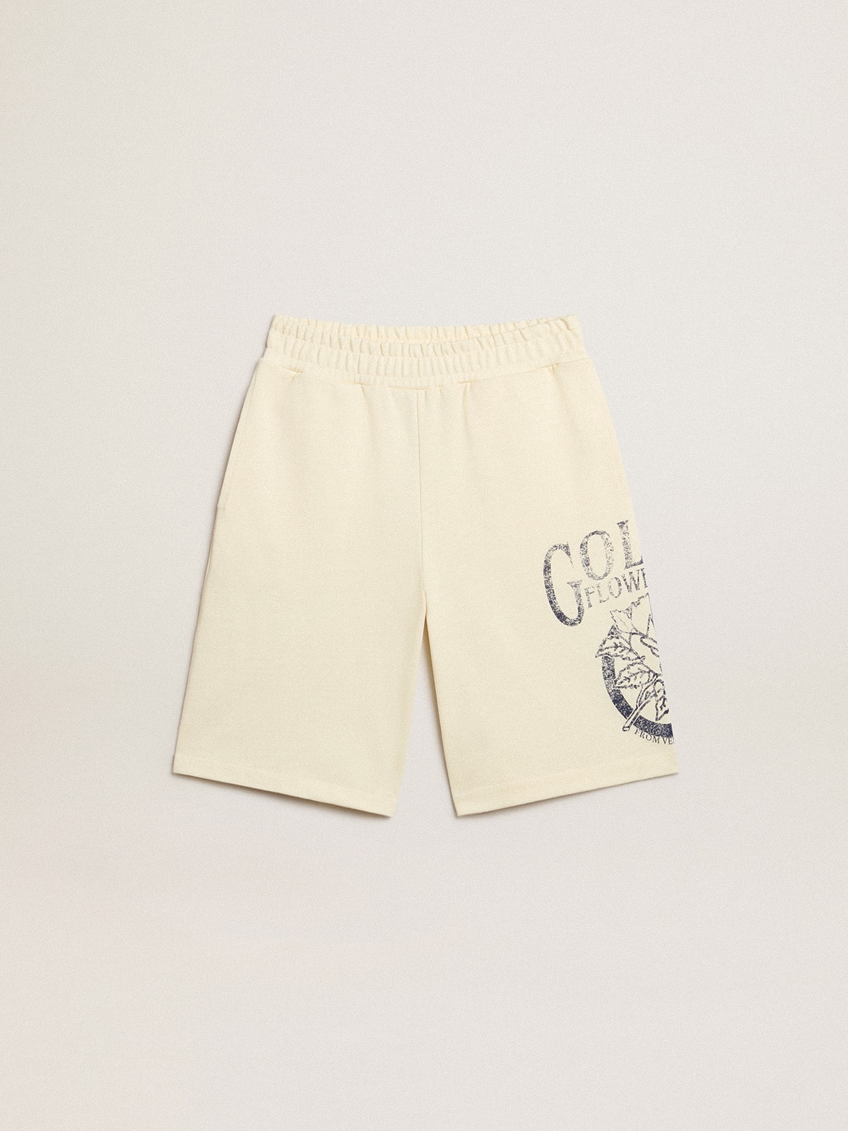 Boys’ Bermuda shorts in aged white with print on the front