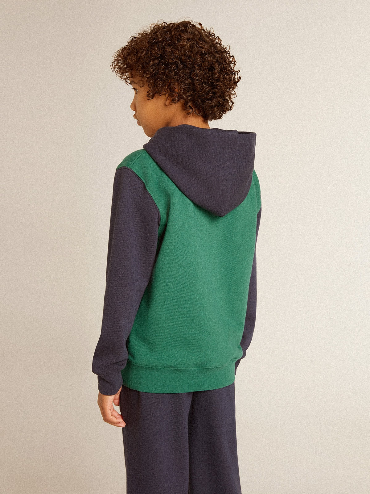 Boys' green and blue sweatshirt with hood and print