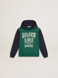 Boys' green and blue sweatshirt with hood and print