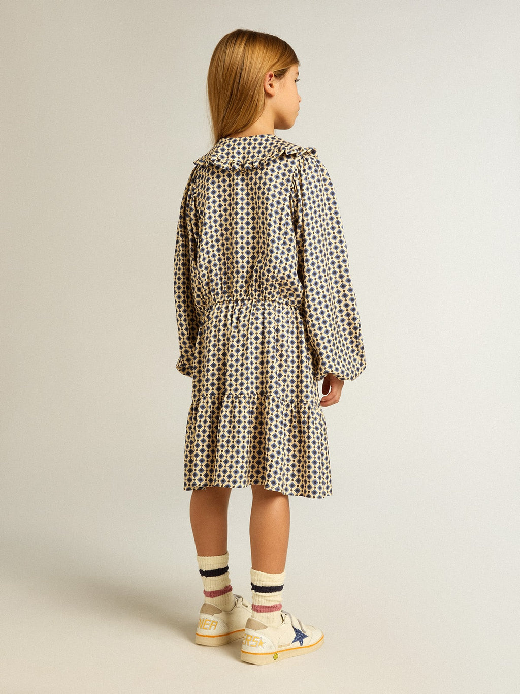 Girls' dress with geometric print and removable collar