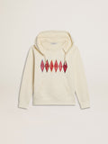 Hooded sweatshirt in worn white with Golden embroidery on the front