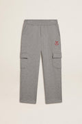 Gray melange cotton cargo joggers with embroidery