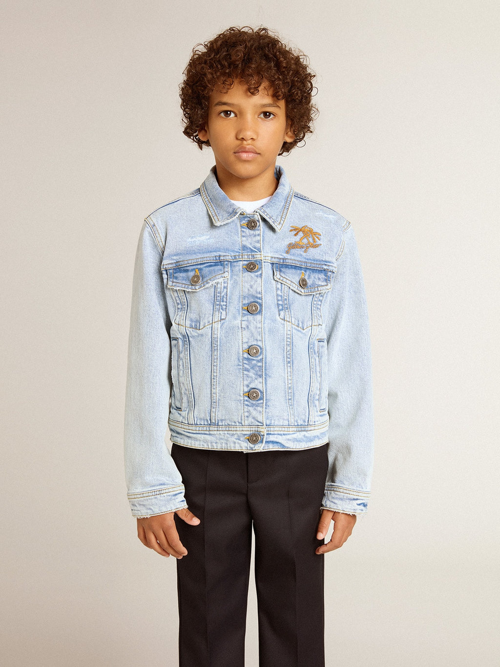 Light denim jacket with embroidery