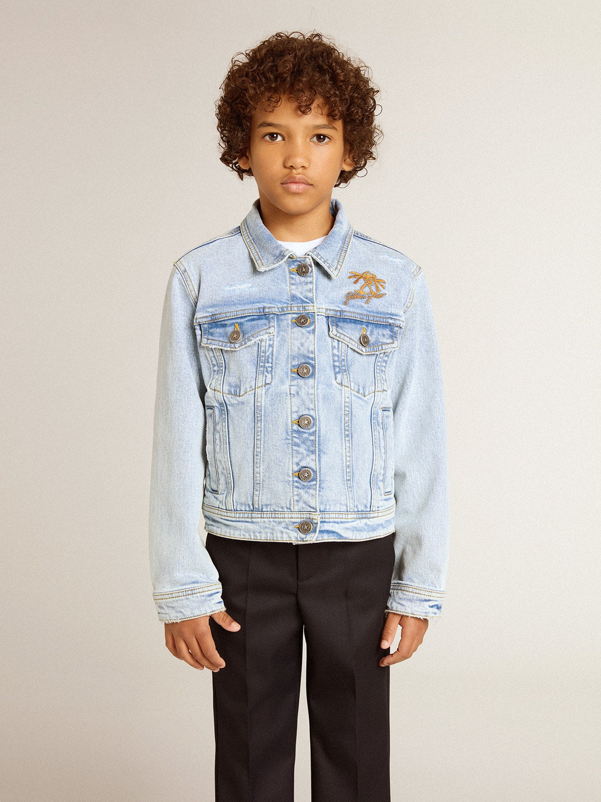 Light denim jacket with embroidery