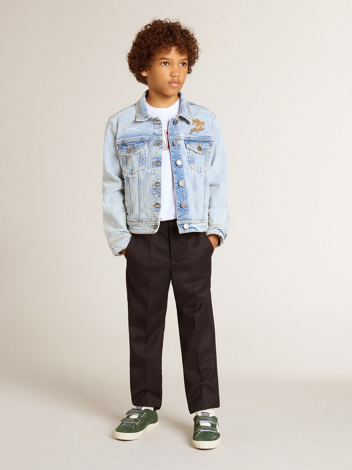 Light denim jacket with embroidery