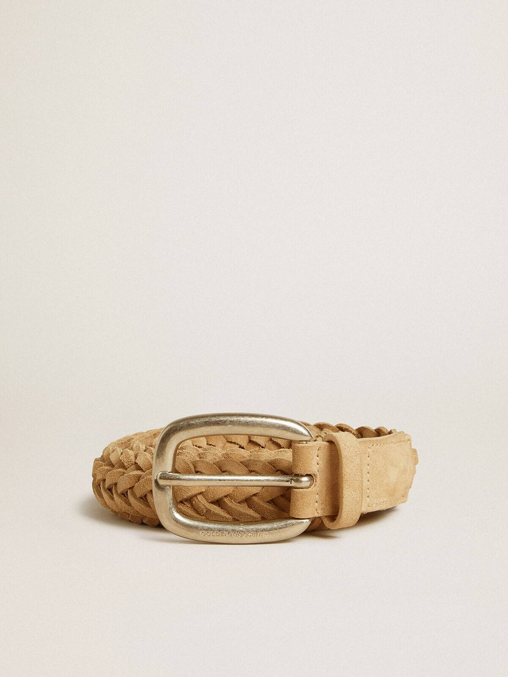 Sand-colored woven leather belt