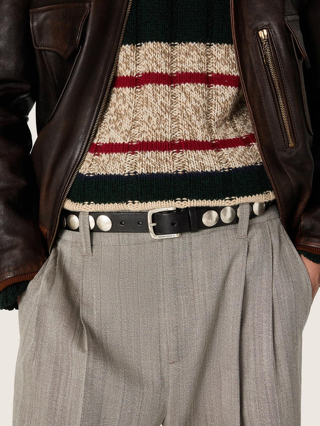 Black Trinidad belt in washed leather with studs