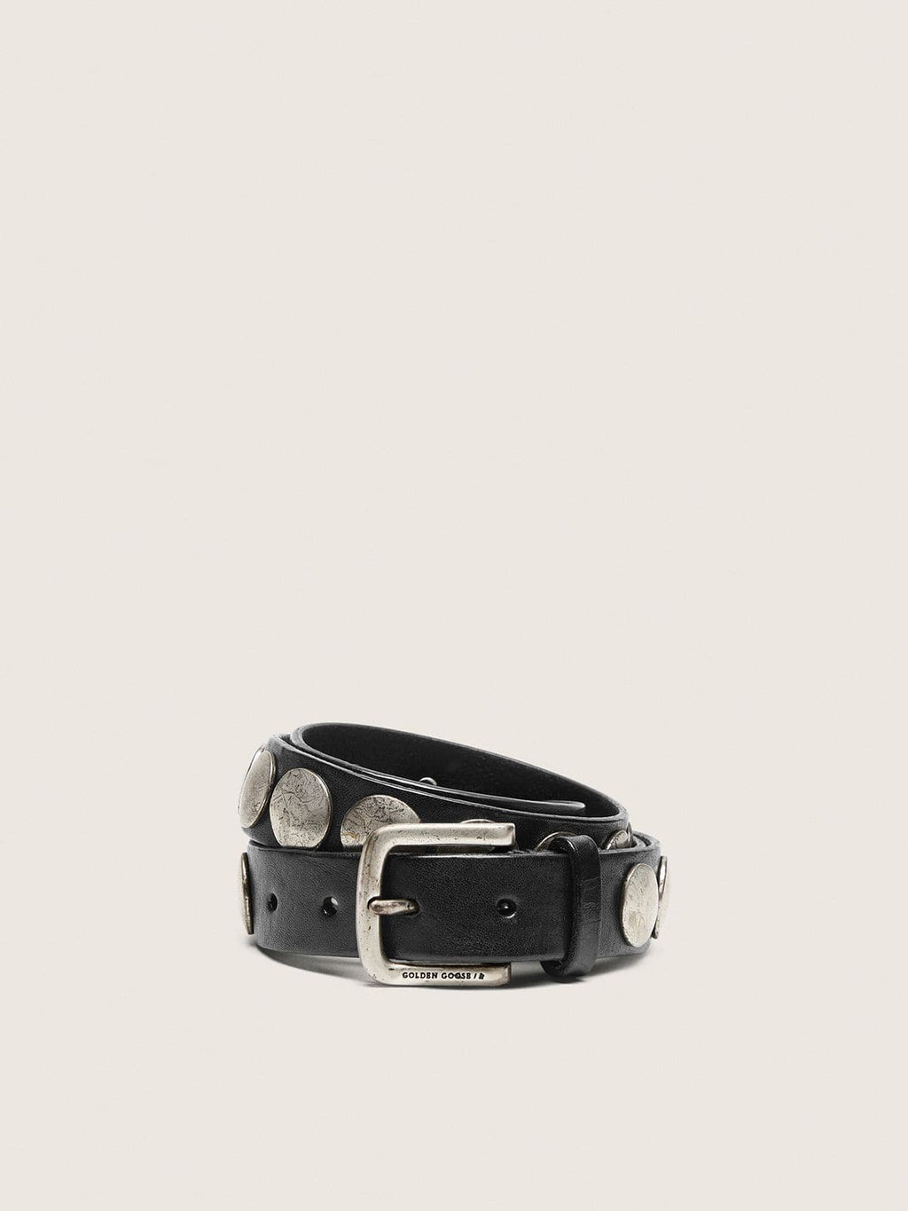 Black Trinidad belt in washed leather with studs