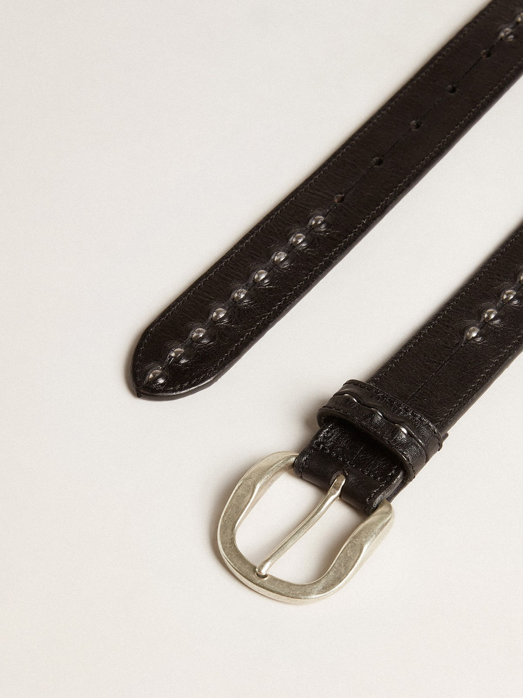 Black leather belt with studs