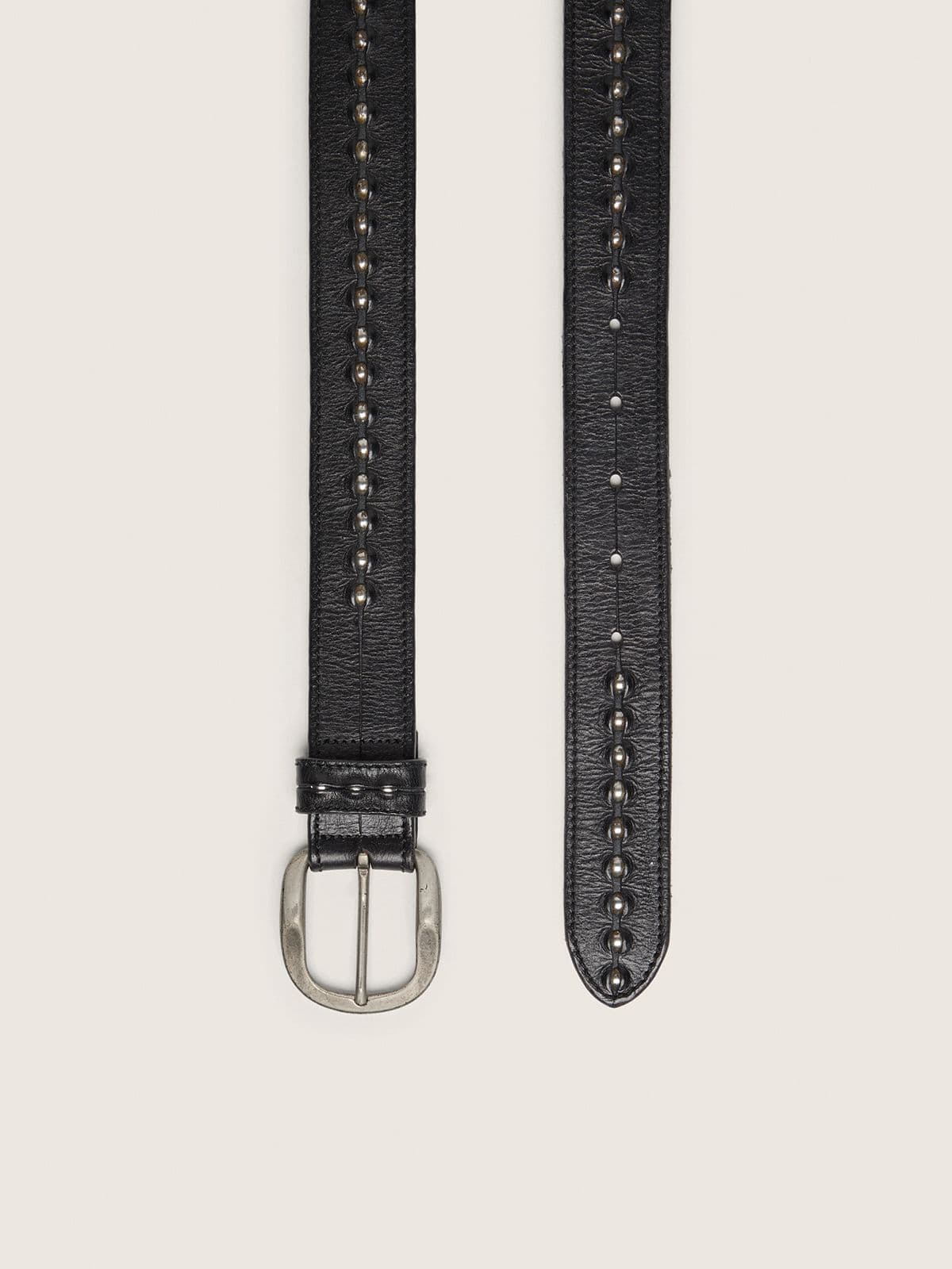 Black leather belt with studs
