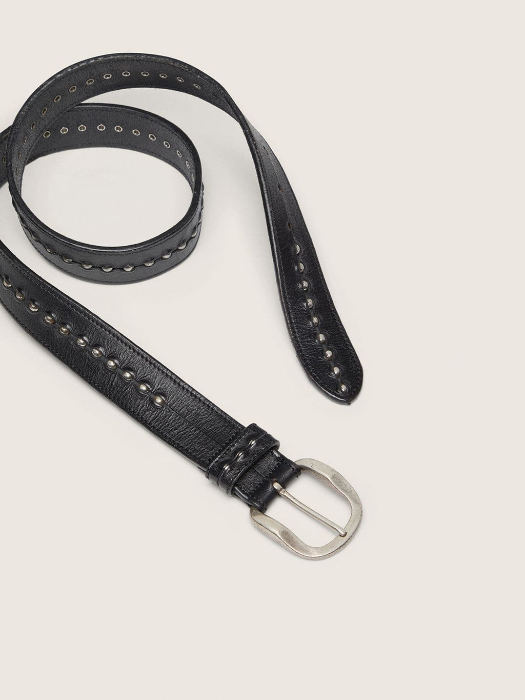Black leather belt with studs