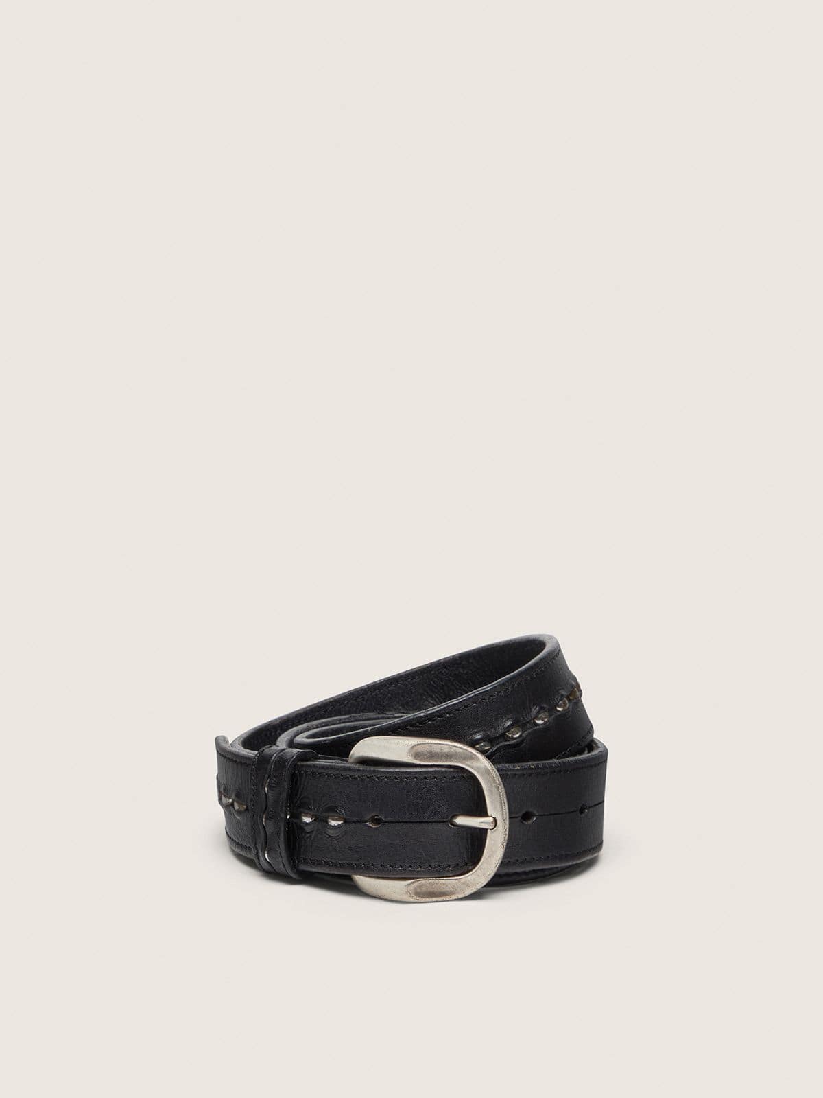 Black leather belt with studs