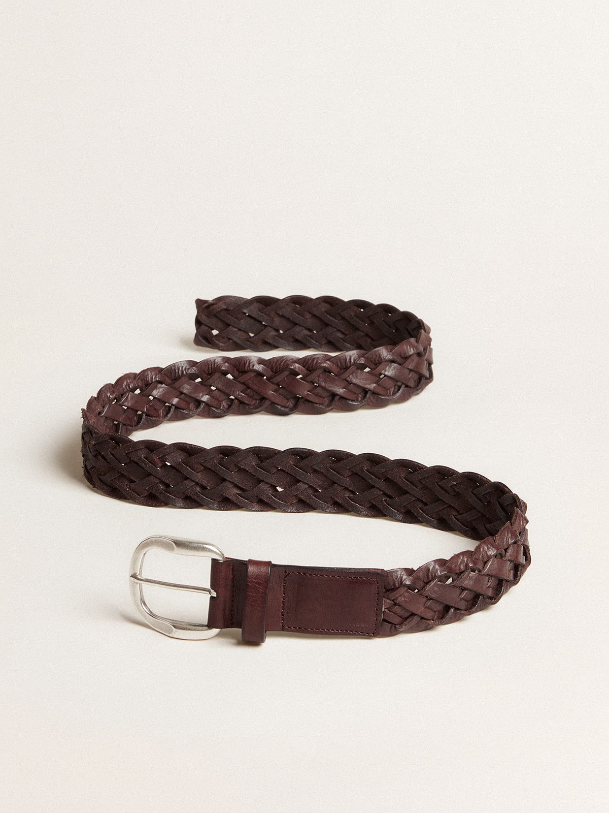 Men's dark brown woven leather belt