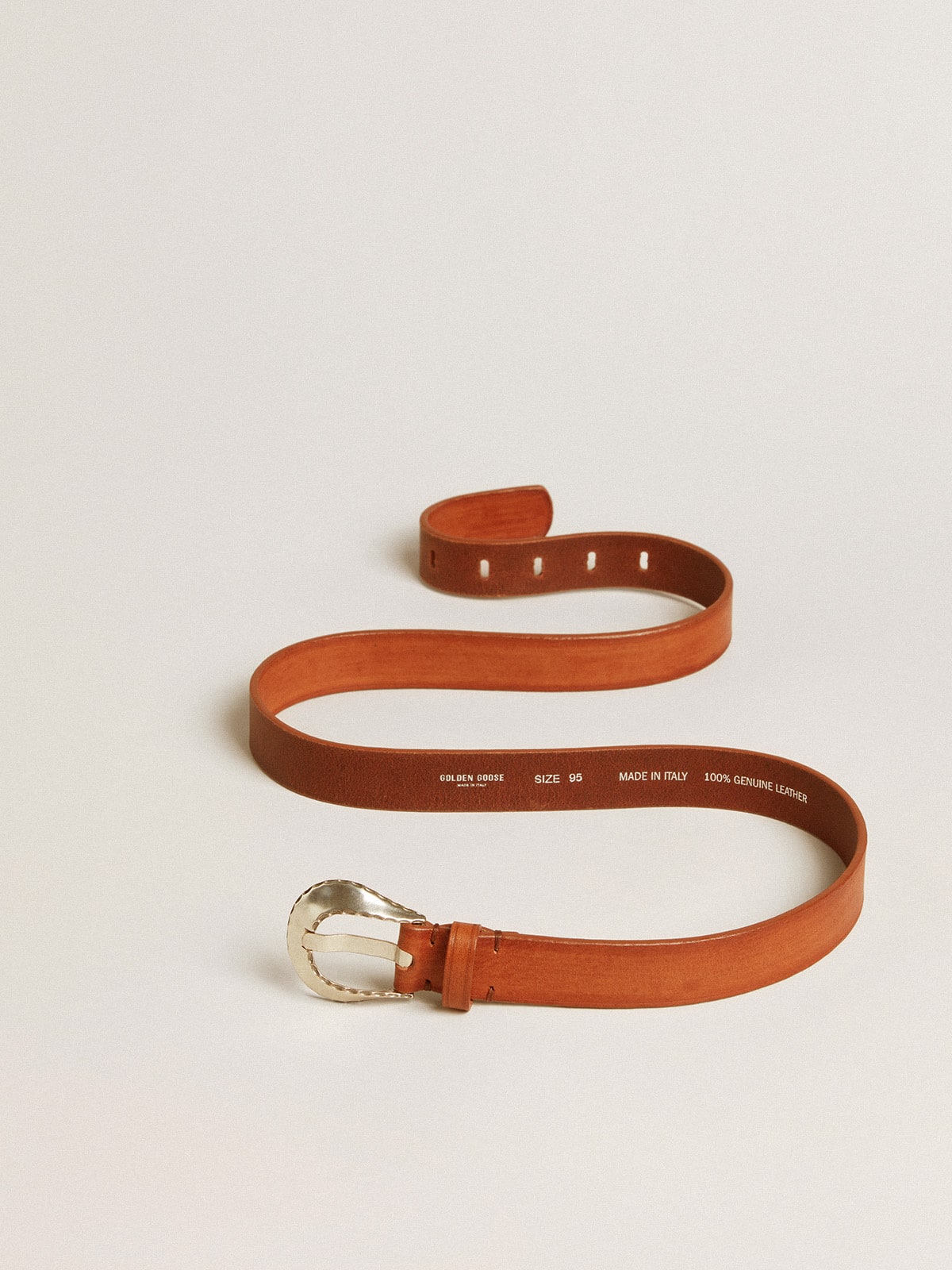 Men’s belt in tan-colored washed leather