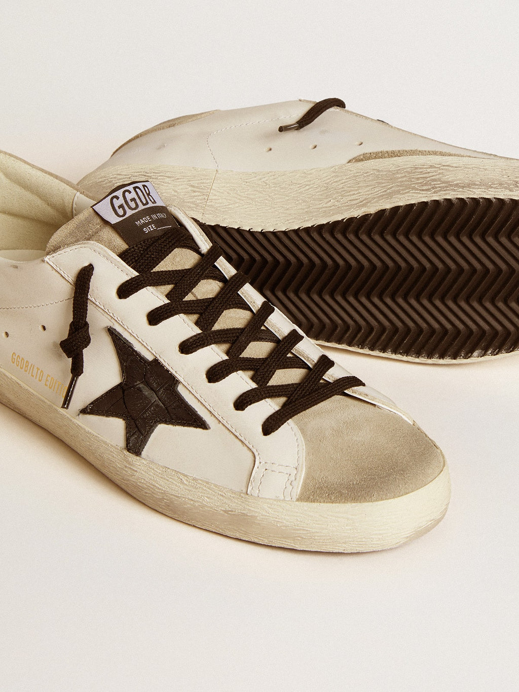 Men's Super-Star LTD with black croc-print leather star and suede inserts