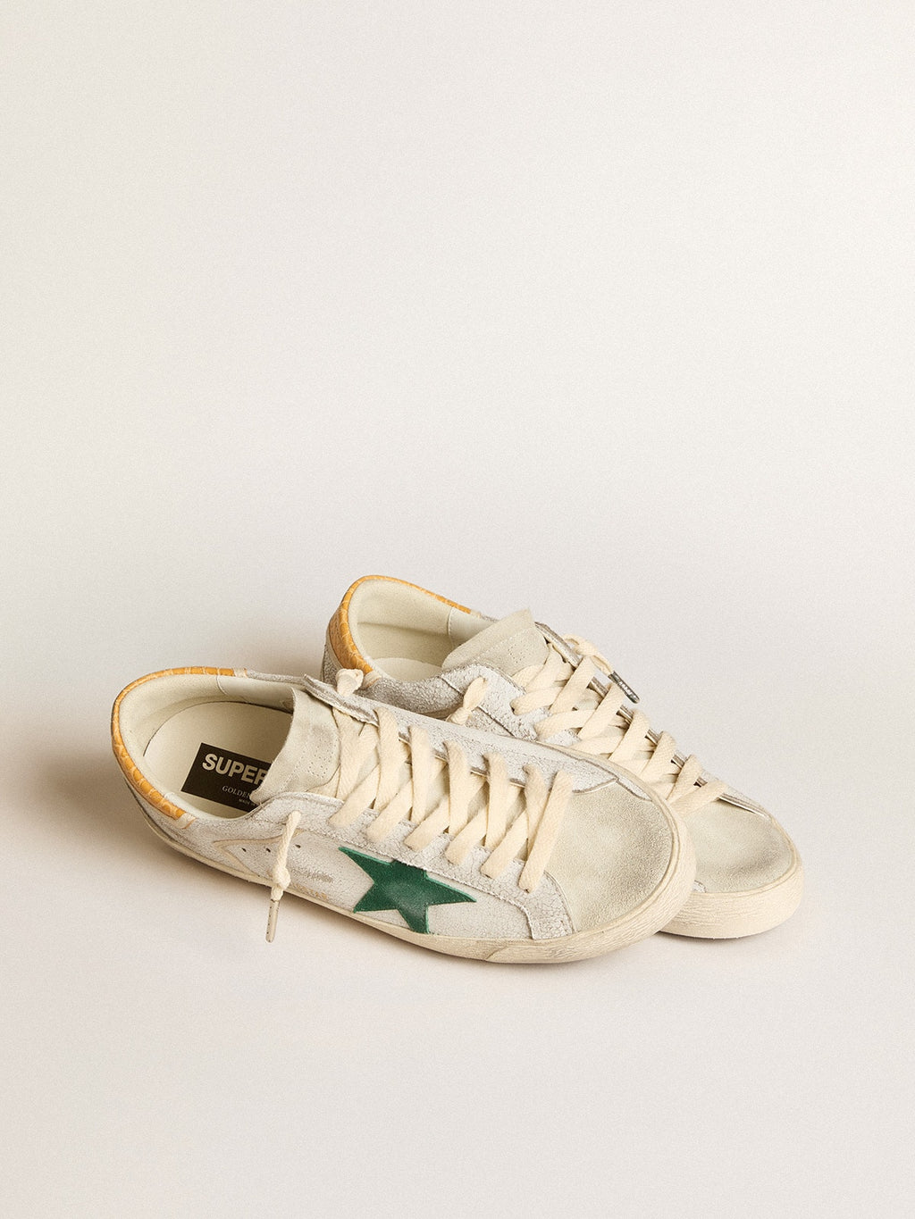 Men's Super-Star with green suede star and yellow croc-print leather heel tab
