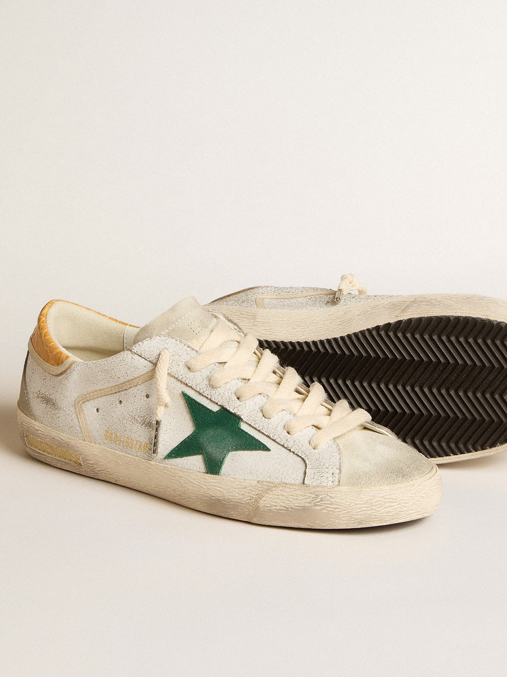 Men's Super-Star with green suede star and yellow croc-print leather heel tab