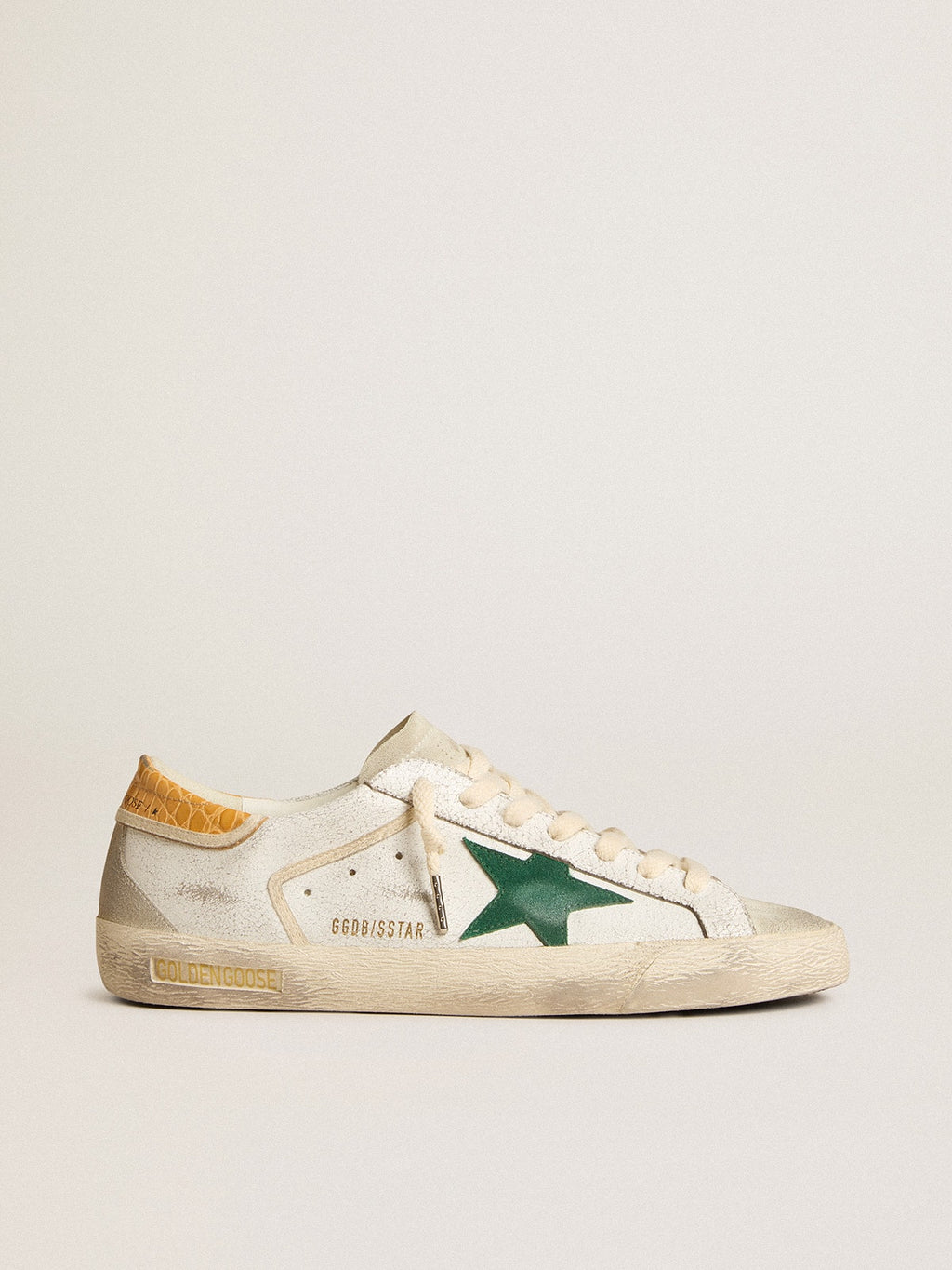 Men's Super-Star with green suede star and yellow croc-print leather heel tab