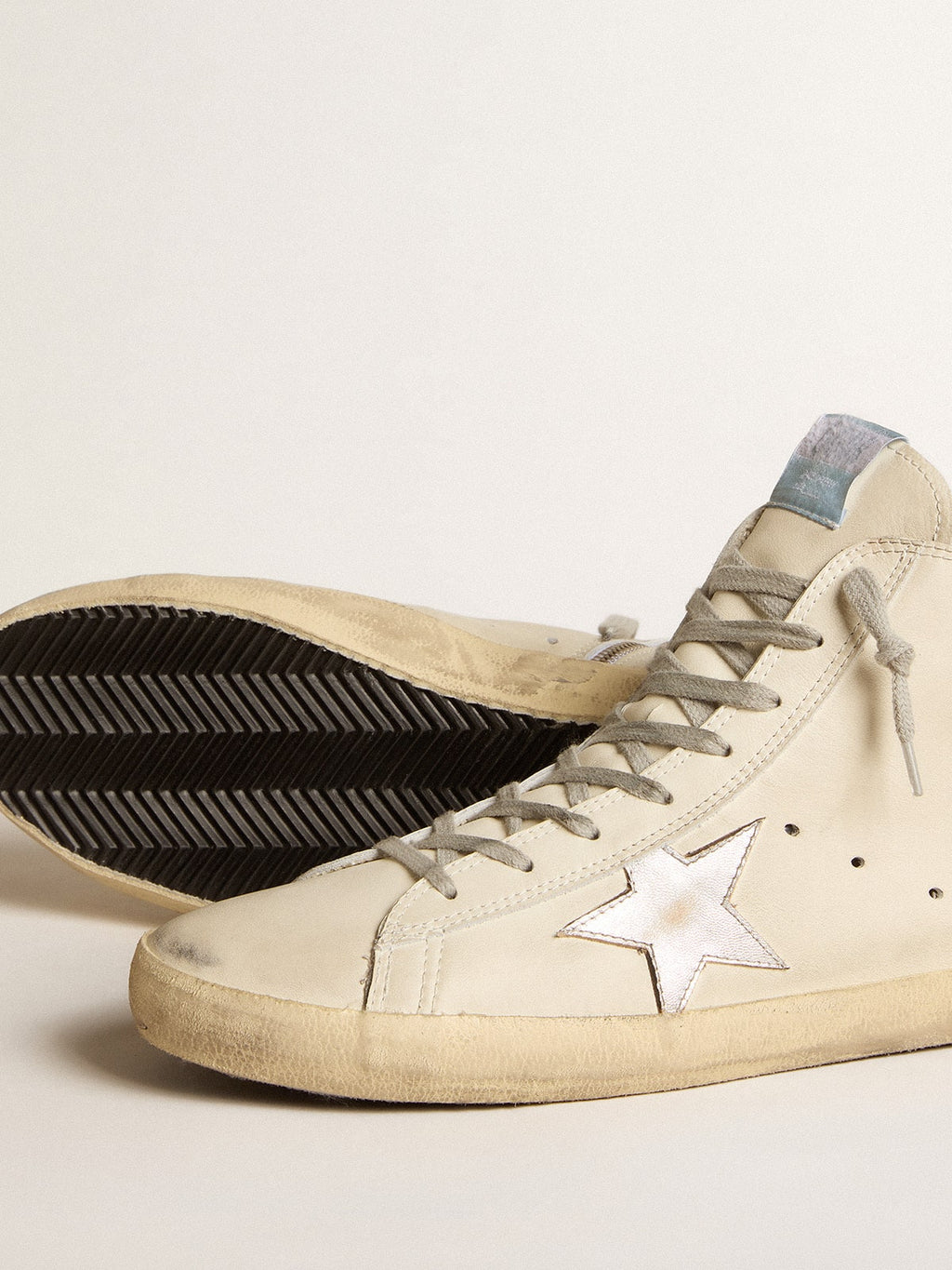 Men's Francy Penstar in white leather with silver metallic leather star