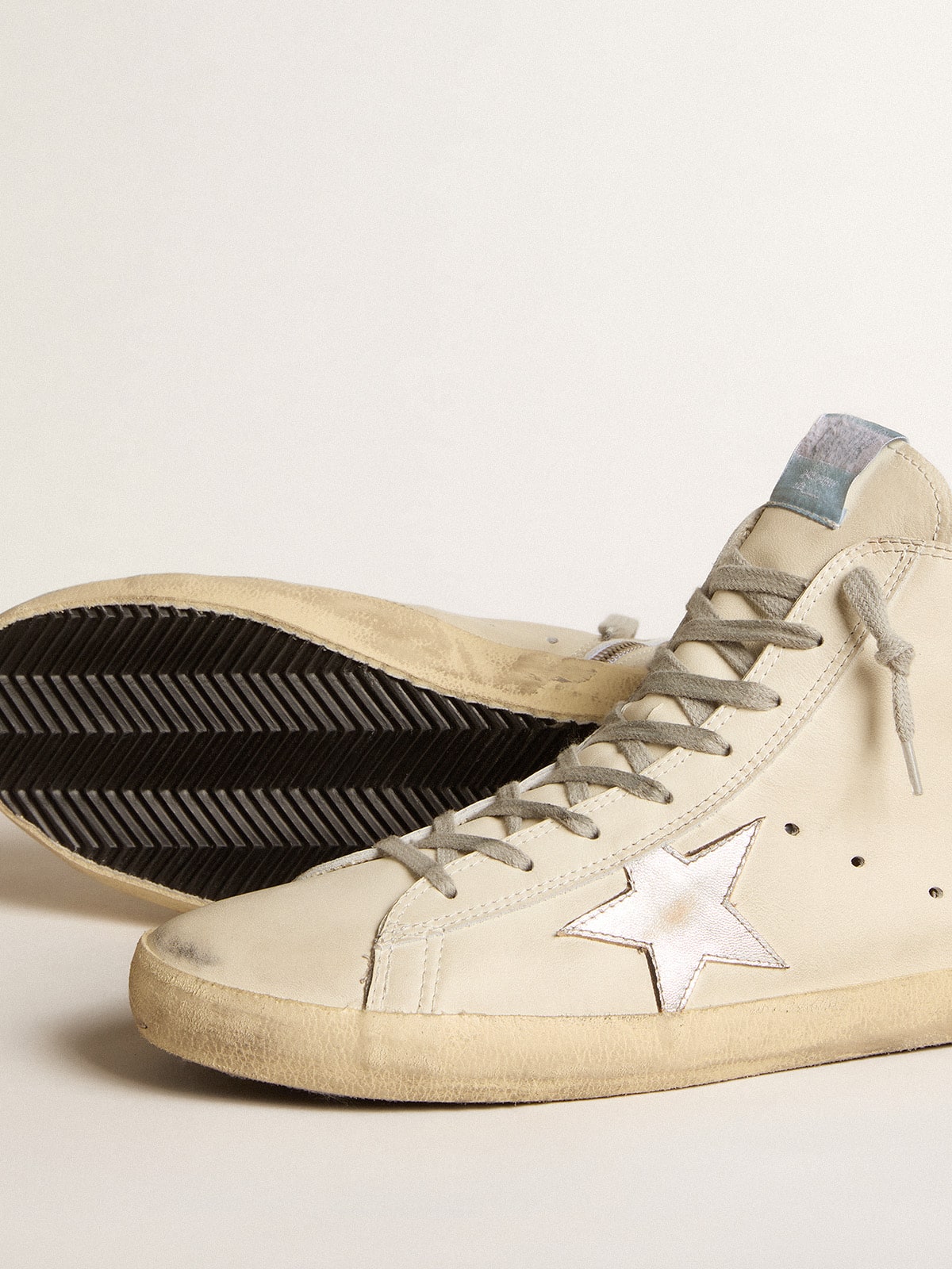 Men's Francy Penstar in white leather with silver metallic leather star