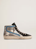 Slide in silver metallic leather with white leather star