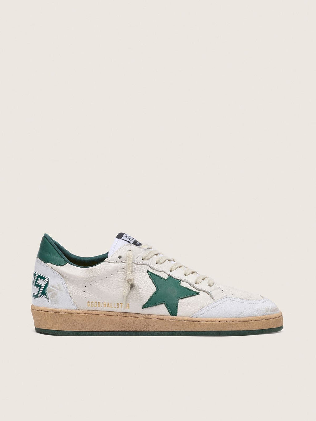 Men's Ball Star in white nappa leather with green leather star and heel tab