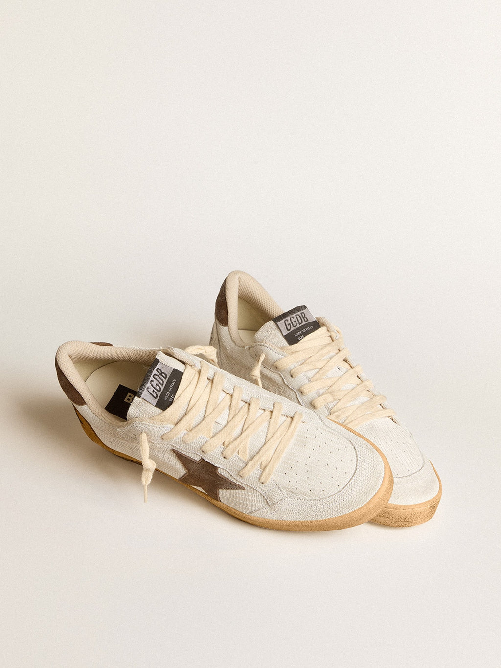 Men's Ball Star in white nubuck leather with brown suede star and heel tab