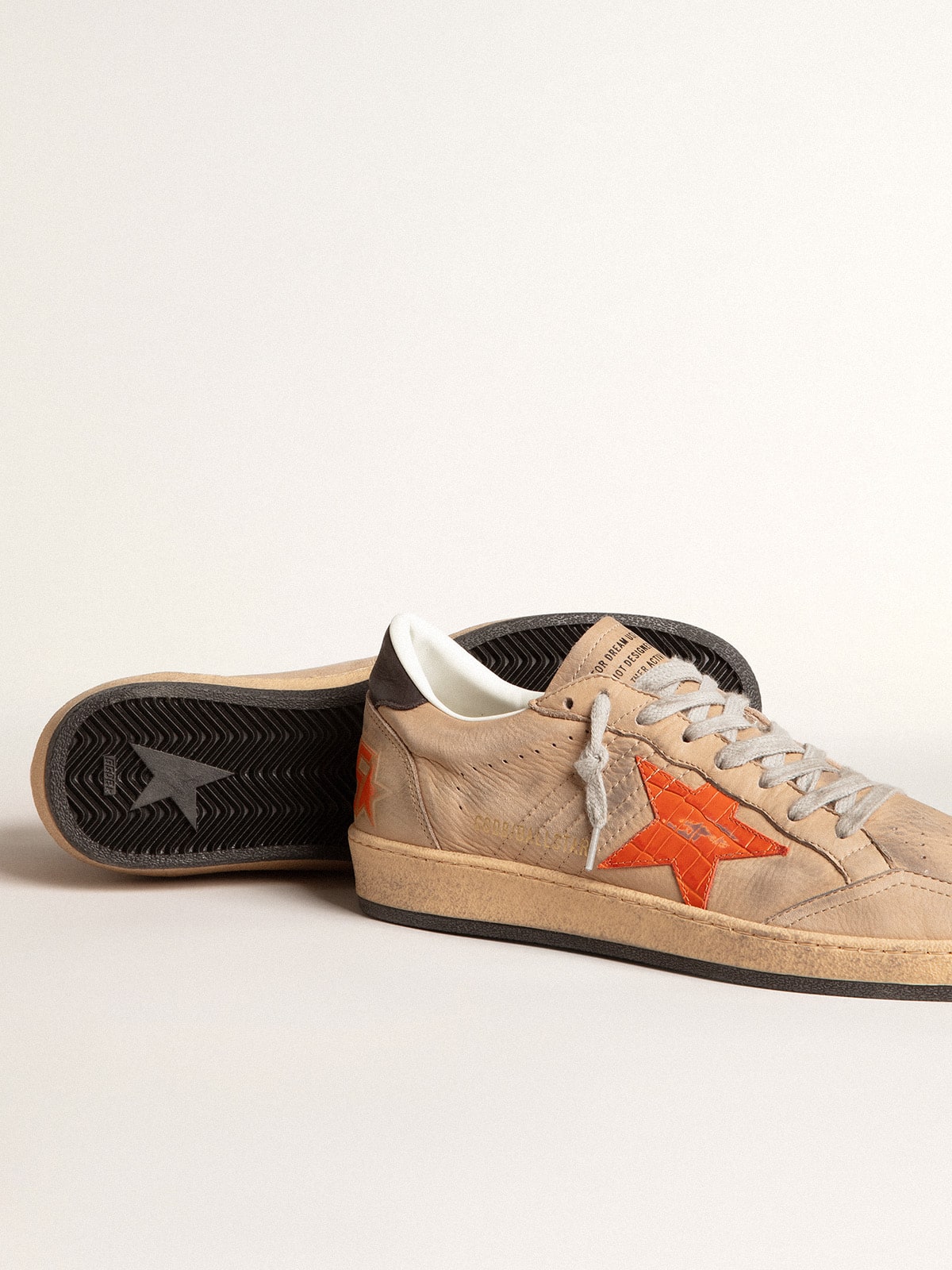 Ball Star in beige nubuck with croc-print leather star and nubuck heel tab