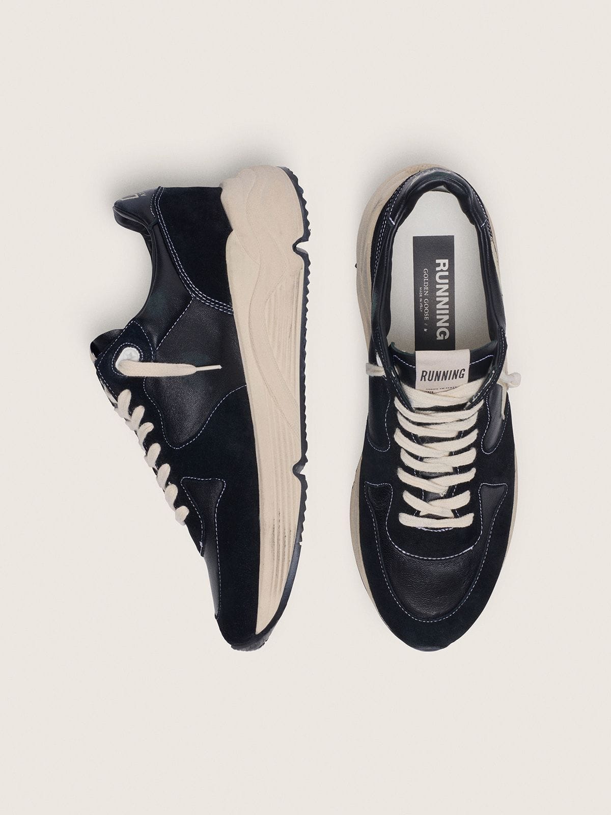 Men’s Running Sole in black nappa leather and suede with a white star