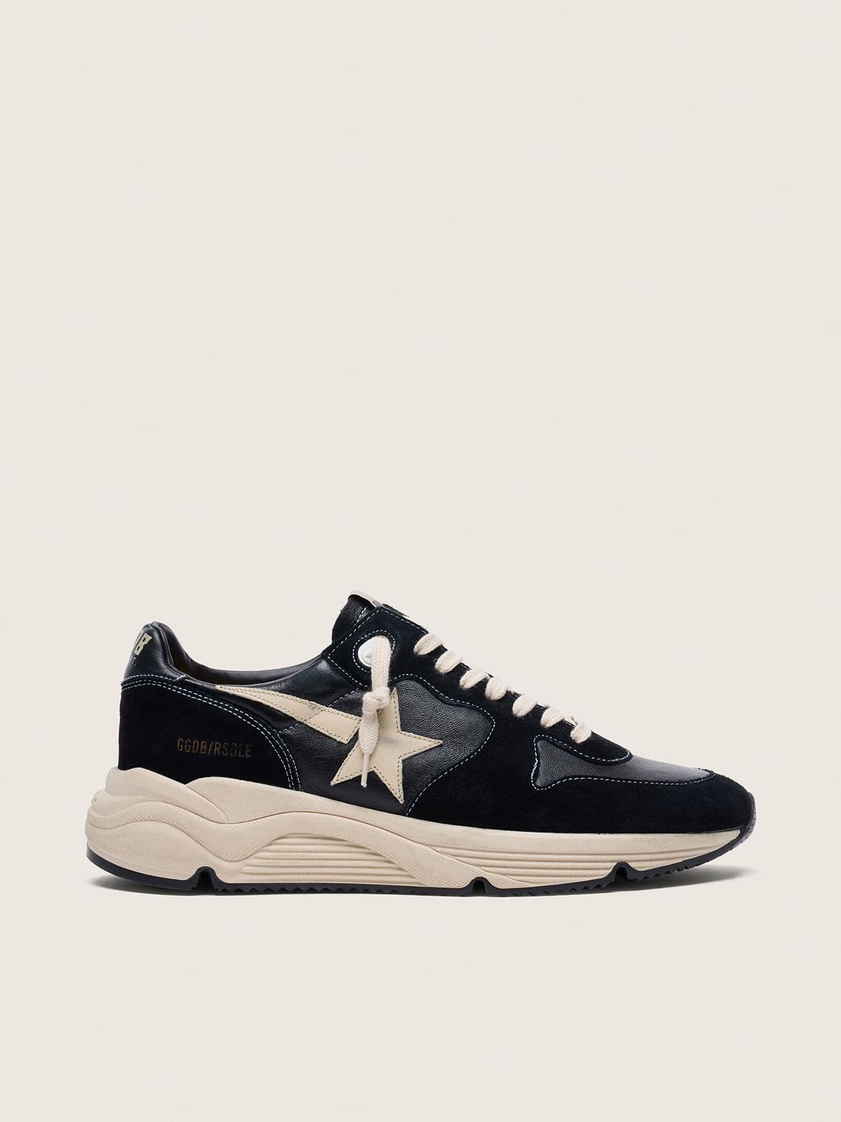 Men’s Running Sole in black nappa leather and suede with a white star